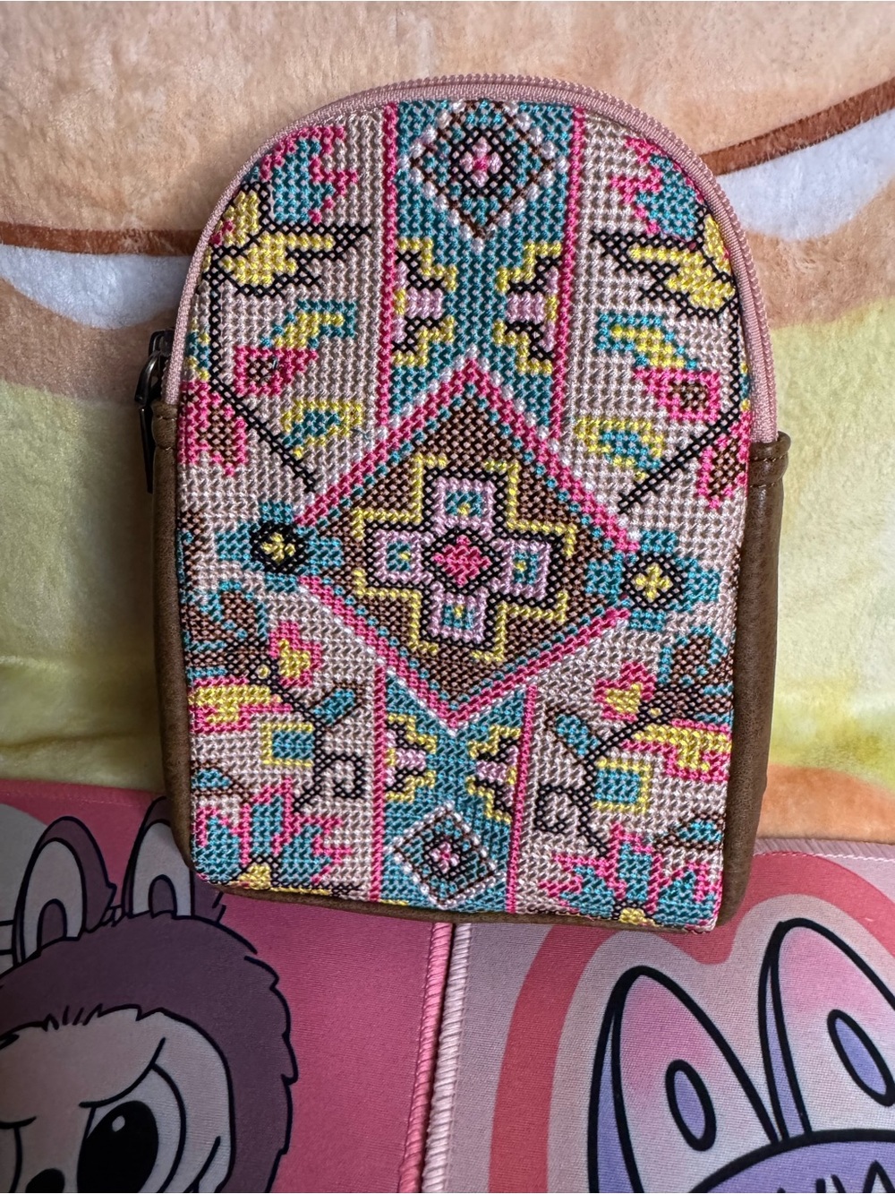 Embroidered Pink Multicolor Crossbody Bag